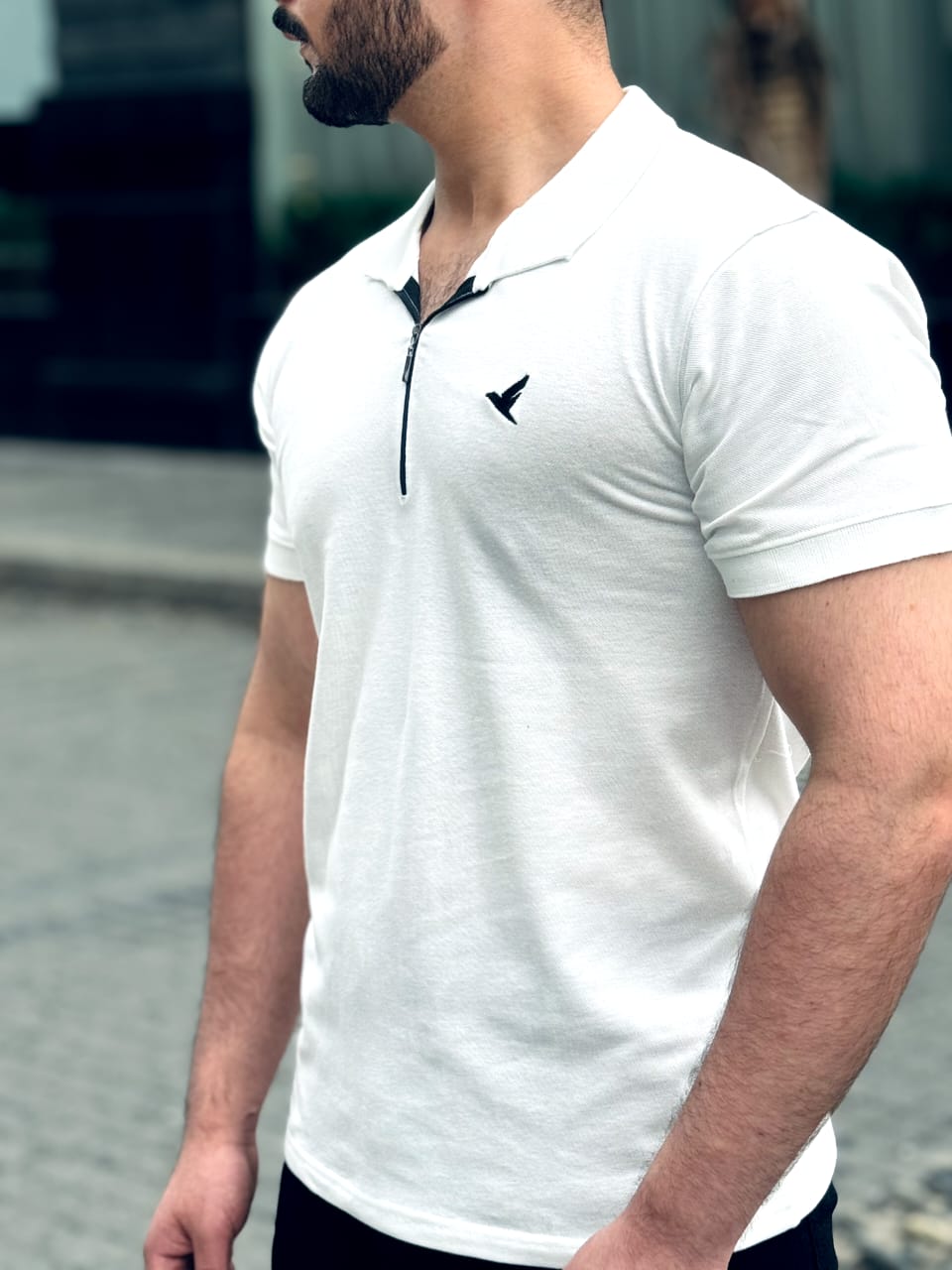 White Zipper Polo