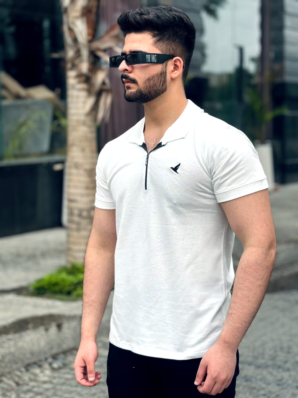 White Zipper Polo